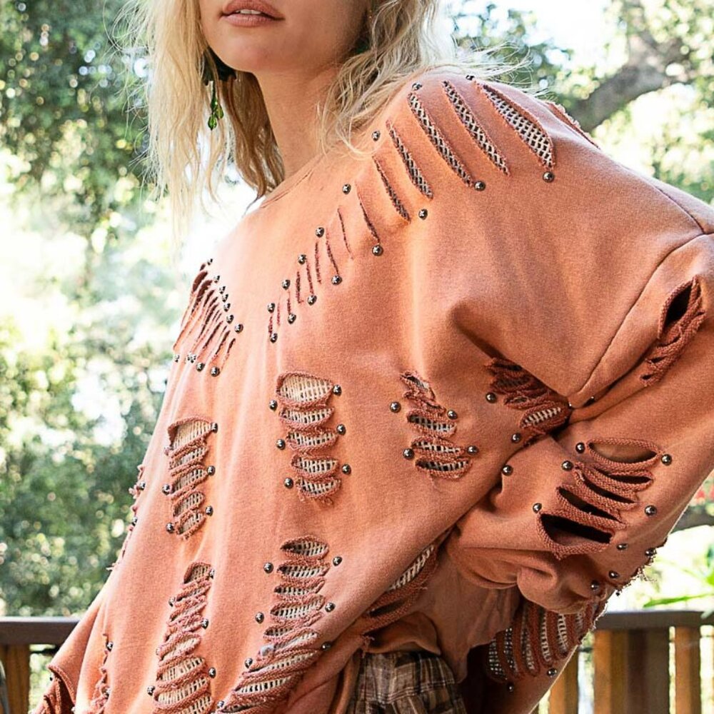 Terracotta Ripped Pullover - Picture 2 of 3